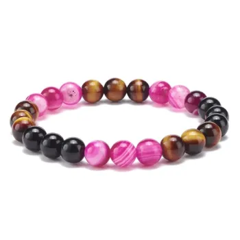 Elegantes Armband aus rosa Achat, Tigerauge und schwarzem Onyx 8mm [product.brand] 1 - Rosmarinus (koreni-krumlov.cz / platce DP