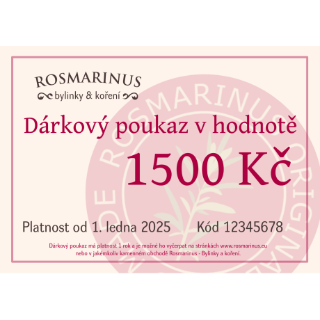 Geschenkgutschein 1500 CZK (elektronisch) [product.brand] 1 - Rosmarinus (koreni-krumlov.cz / platce DPH) 