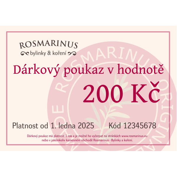 Geschenkgutschein 200 CZK (elektronisch) [product.brand] 1 - Rosmarinus (koreni-krumlov.cz / platce DPH) 