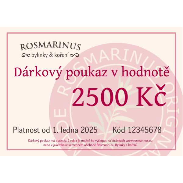 Geschenkgutschein 2500 CZK (elektronisch) [product.brand] 1 - Rosmarinus (koreni-krumlov.cz / platce DPH) 