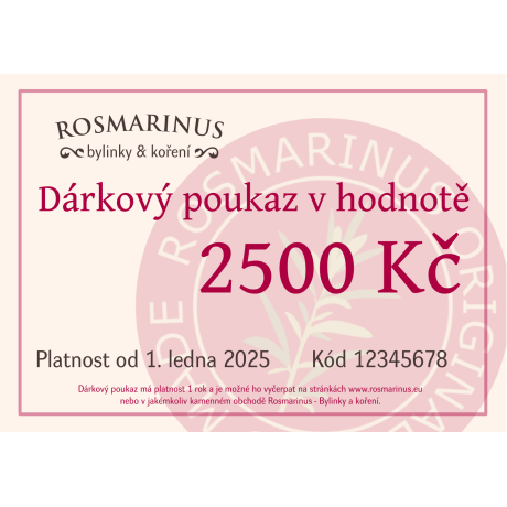 Geschenkgutschein 2500 CZK (elektronisch) [product.brand] 1 - Rosmarinus (koreni-krumlov.cz / platce DPH) 